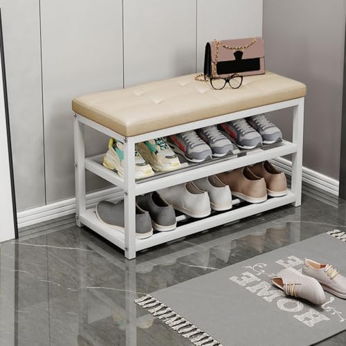 Banc à chaussures en cuir synthétique et organiseur d'entrée à 3 niveaux pour couloir