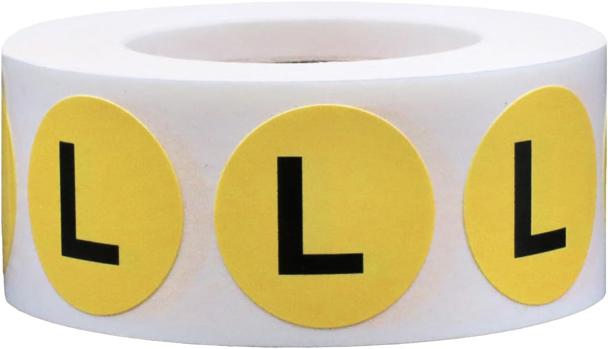 Yellow Extra Large XL Clothing Size Stickers, 0.75 Inch Round Semi Gloss Apparel Size Labels, 500 Total Adhesive Stickers on a Roll for Retail Clothing, Inventory, and Merchandising – Made in the USA
