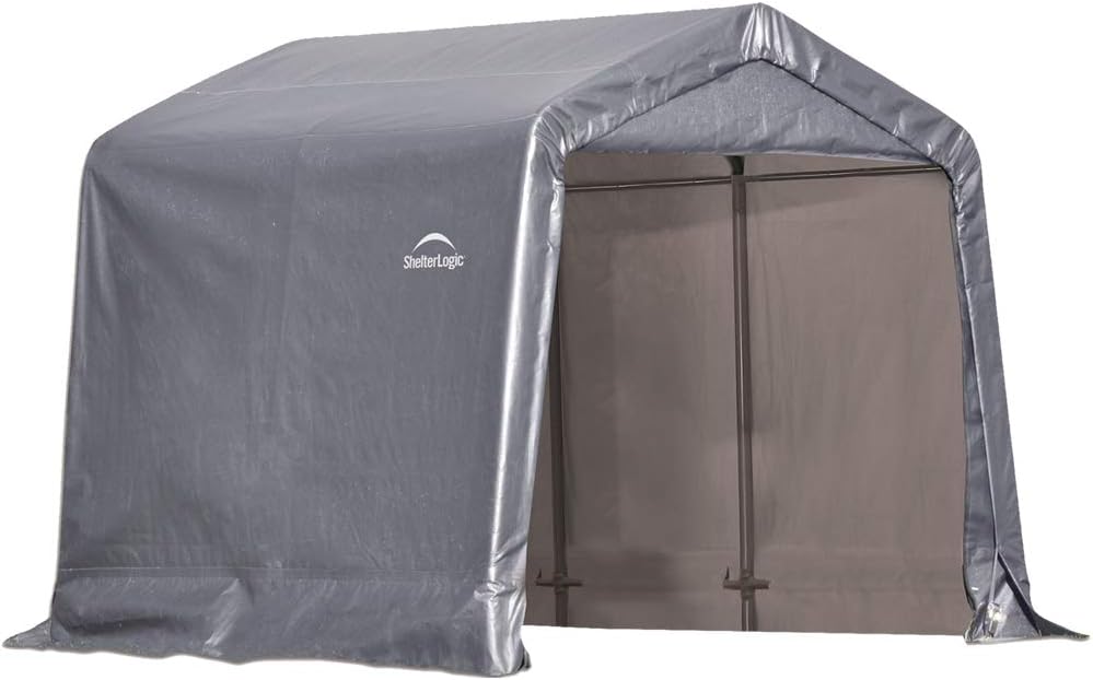 8' x 8' x 8' Shed-in-a-Box All Season Steel Metal Peak Roof Outdoor Storage Shed with Waterproof Cover and Heavy Duty Reusable Auger Anchors