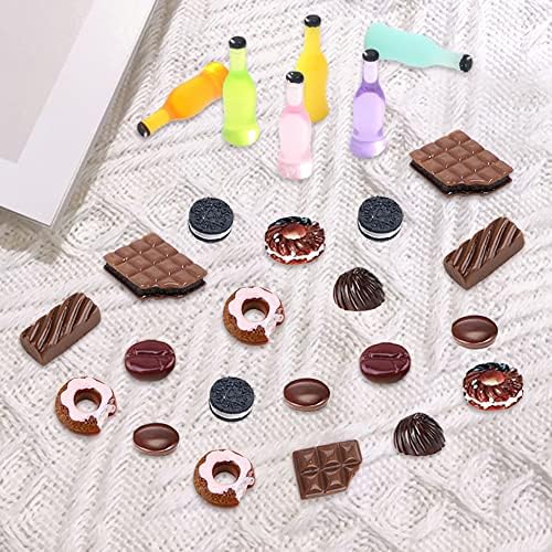 50 Pcs Mini foods for dollhouse,Miniature Food Drink Bottles Soda Pop Cans Pretend Play Kitchen Accessories Toys food,Mini Food Set for kids Teenagers Doll House Tableware Hamburg Cake Ice Cream