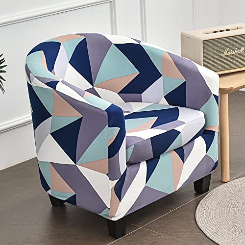 Highdi 2 Pezzi Copripoltrona 1 Posto Chesterfield Elasticizzato, Poltrona Club da Cocktail Antiscivolo Rimovibile Tub Chair Copripoltrona per Bar Camera da Letto Soggiorno (Geometria colorata)