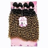 FRELYN Synthetic Hair Bundles Kinky Curly Bundles Black Ombre to Honey Blonde Hair Weave 18 18 20 20 Inches Mixed Length 4 Bundles/Pack Heat Resistant Soft and Natural