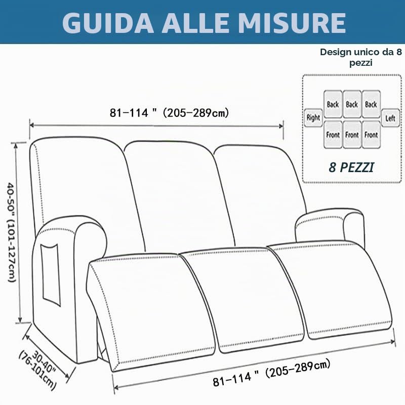 Copripoltrona Relax Reclinabile Elasticizzata, 1 2 3 posti Copridivano Poltrona Relax Antiscivolo Copertura Fodera per Poltrona Reclinabile con Tasca Sofa Protettore ( Color : #6 , Size : 3 seat (8pcs
