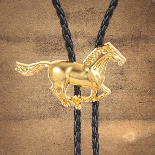 Image of ElevateTech Bolo Tie for Men Western Cowboy Bolo Tie Necklace Shape Round Ties Supplies Accessories Western Handmade (Gold)
