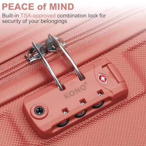 Kono 4 Piece Luggage Sets Lightweight with Spinner Wheels TSA Lock Hardside Travel Rolling Suitcases 20in 24in 28in Carry on and 12in Mini Cosmetic Case Coral Pink - Image 4