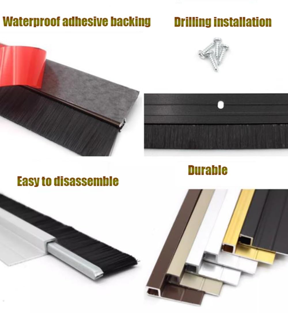Cepillo de puerta de aluminio de 39 pulgadas, sello de burlete y tapón de corrientes de aire para puertas exteriores e interiores, cepillo de 1.2 pulgadas (negro) - Barrera eficaz contra el ruido y el