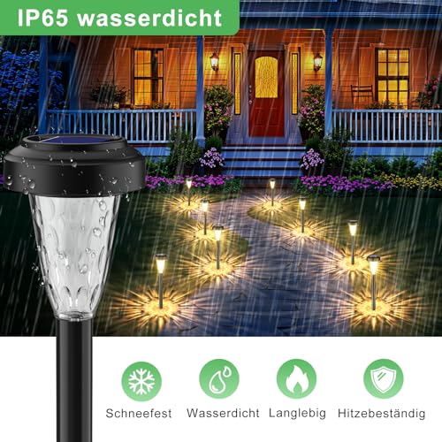 FIFlying Solarlampen für Außen Garten, 6 Stück Warmweiß LED Solarleuchten, Garten Deko Beleuchtung, IP65 wasserdicht Solarlampe für Garten, Außen, Terrasse, Rasen, Hof, Wege - 3000K