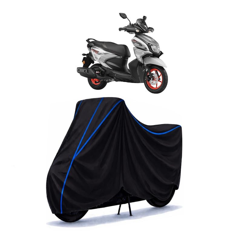 Image of Scooty Cover Water Resistant for Ray ZR 125 Drum | Universal Scooter & Bike Cover | Heavy Duty UV Dust, Rain & Scratch Protection | Elastic Fit All Weather Indoor Outdoor | Black with Blue Piping