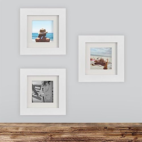 Tiny Mighty Frames 3-set, Wood Square Instagram Photo Frame, 6x6 (5.5x5.5 Window), 4x4 Mat (3.75x3.75 Window), Hanging (3, WHITE)