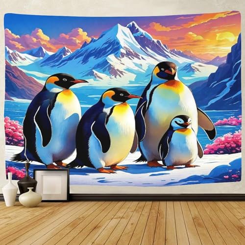 Tenture 3D pingouin pour masquer un mur vide et illuminer votre chambre