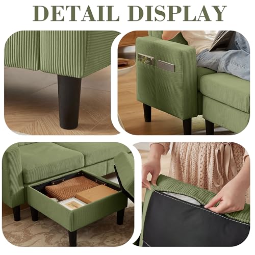 Image of 3 Pieces Sofa Set for Living Room with Sofa, Storage Ottoman and Single Chair