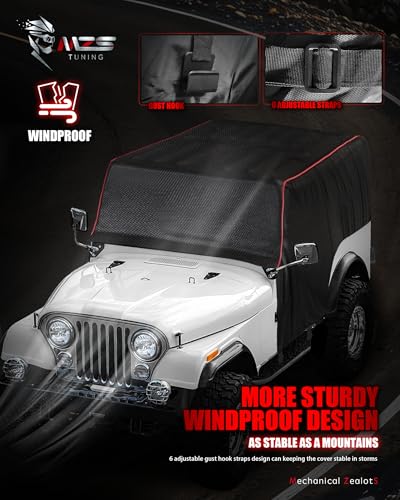 Image of MZS Cab Cover Compatible with CJ-7 CJ7 1976-1986, 600D Outdoor Waterproof CJ7 Cover 2 Door with 6 Gust Hook Car Half Cover Windproof Sun Snow Rain Scratch Protection