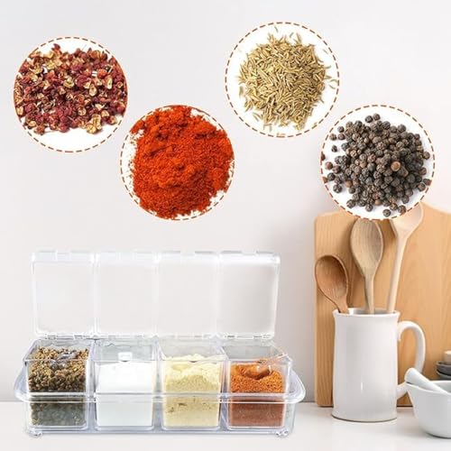 Image of HAMSA Multipurpose Spice Jars For Kitchen, Masala Box, Detachable Container Small Spices Rack, Salt Sugar Pepper Seasonings Jar, small box storage with spoon Acrylic, Masala Dani,Dabba For Kitchen
