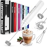 Zulay Froth N Go Milk Frother Rechargeable - 3-in-1 Frother Wand With Case & USB-C Charger - Comes With 3 Whisk Attachments for Latte, Cappuccino, Matcha, Protein Shakes - White
