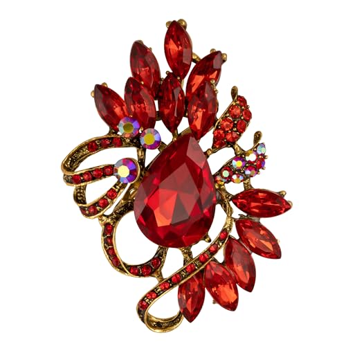 Image of SELOVO Leaf Rhinestone Statement Brooch Pin Dress Jewelry Accessory