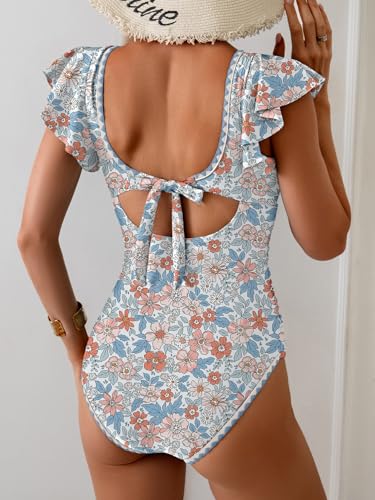 Image of Aidonger Women's One Piece Ruffle Swimsuit Tummy Control Bathing Suit V Neck Shell Stitched Swim Suit Slimming Swimwear
