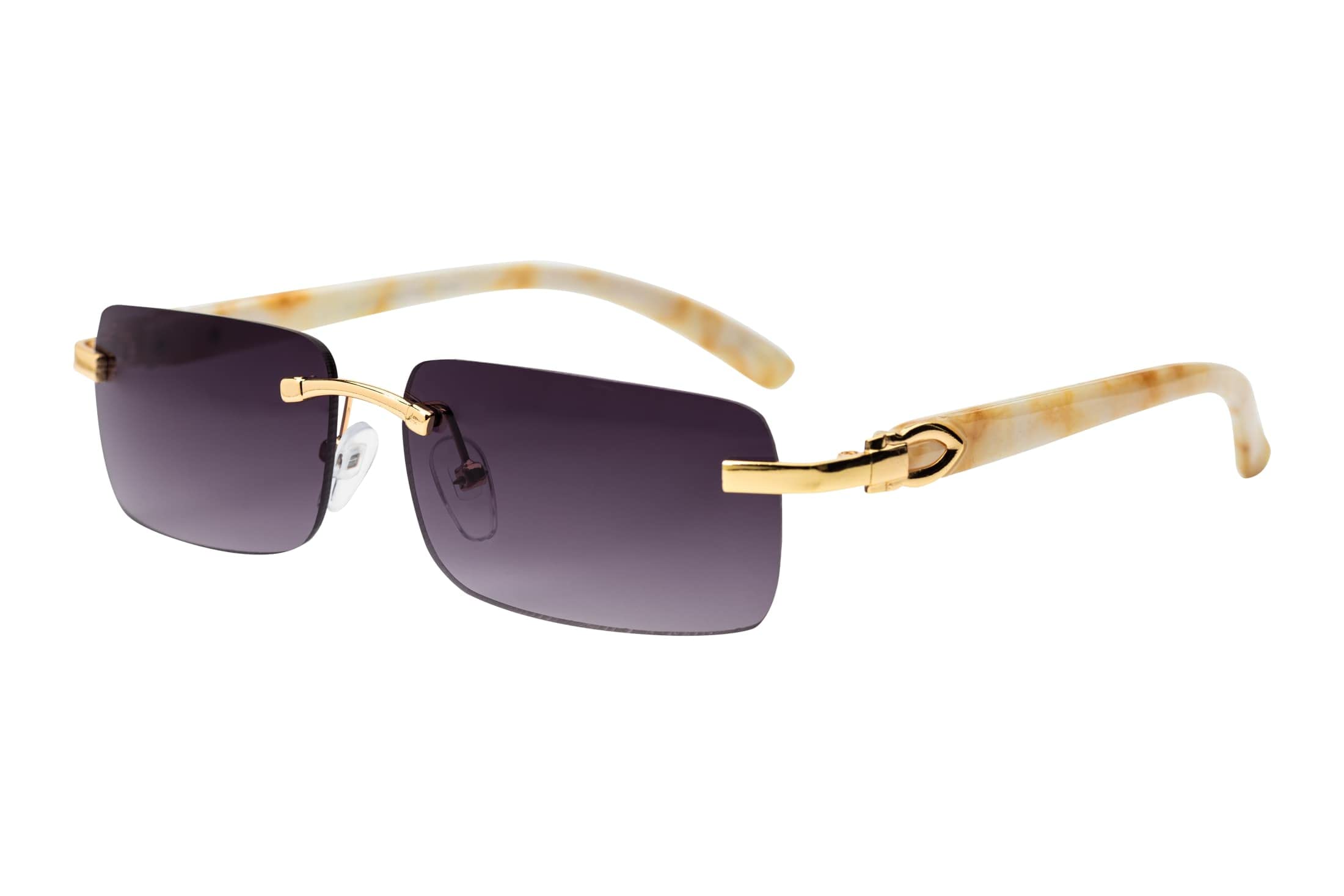 FLAWLESS EYEWEAR Elite Slim Rimless Rectangular Metal &amp; Wood Art Sunglasses