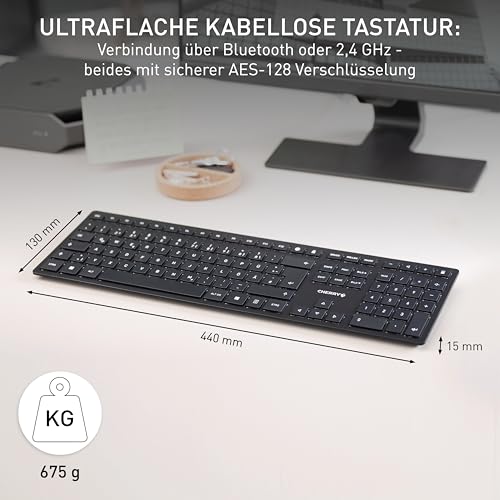 CHERRY KW 9100 Slim, kabellose Tastatur, Französisches Layout, AZERTY Tastatur, wahlweise Bluetooth- oder Funkverbindung… – Ansicht 2