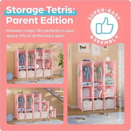 Image of Mevigo Foldable Plastic Wardrobe for Clothes - 12- Door Baby Cupboard for Clothes Storage, Wardrobe for Kids, Plastic Almirah, Collapsible Wardrobe for Kids Livingroom & Home Pink-KTG1
