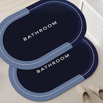 Havanish Soft sillicon Super Absorbent Door Mats, 40x60cm Anti Skid Quick Drying & Water Absorbent Multi Design Bathroom Carpets Bathroom Entrance Door Mats (Pack of 2) (Blue Bathroom Mat) - image, photos