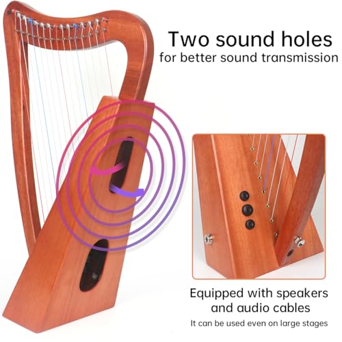 Harp, AKLOT 15 Strings Mahogany Lyer Harp 22 inch Height with Electric box,Spare Strings, Tuning Wrench, Black Bag and Strap, Lyre Kit Gift for Adult Professional Beginner - Image 4