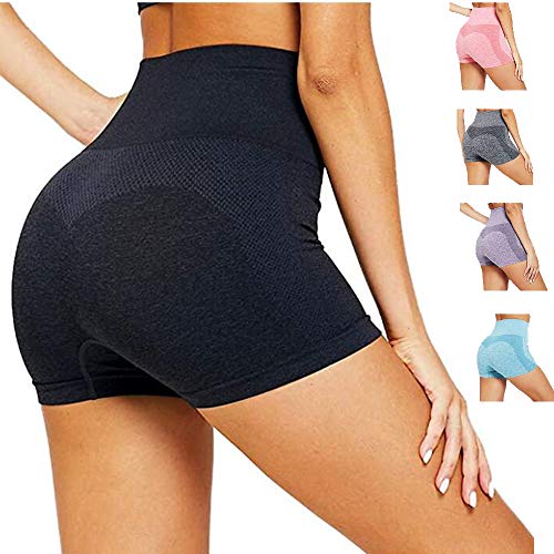 Flow.month Damen Sport Kurz Leggings, Hohe Taille Sportshorts Einfarbig Bauchweg Traningshose Atmungsaktiv Yoga Tights Shorts Outdoor Sportwear BK-L