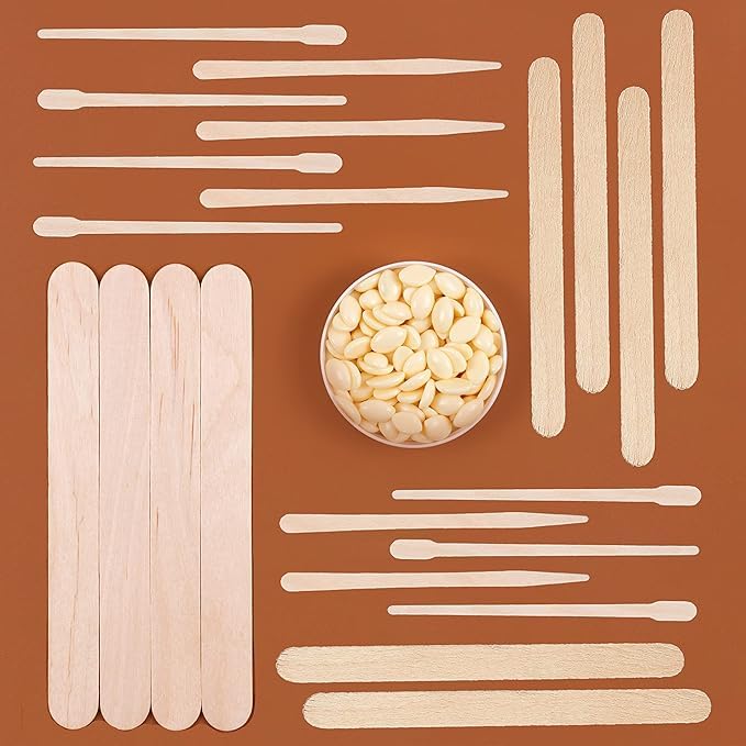 Image of Mibly 4 Style Pack of 600 Assorted Wooden Wax Sticks for Body Legs Face and Small Medium Large Sizes Eyebrow Waxing Applicator Spatulas for Home and Spa Usage (Assorted Pack of 600)