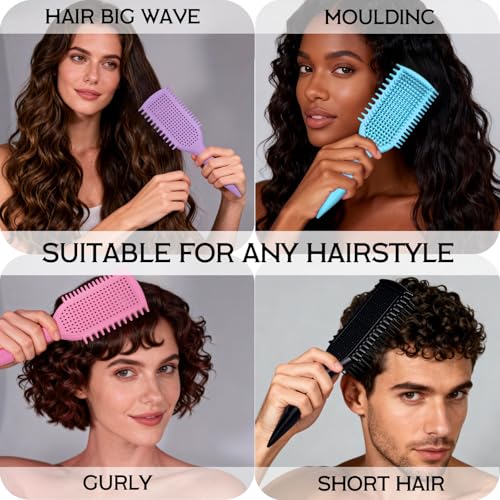 Image of Detangler Brush for Curly Hair, Lightweight Curly Hair Brush with Vented Design for Easy Glide, Effortlessly Detangles Without Pulling or Snagging, Suitable for All Wet and Dry Hair Types (Black)