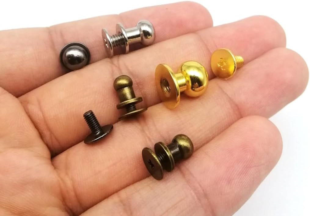 Rivets,Chicago Screws, Solid Brass Copper Round Ball Head Leather Bag Purse Wallet Belt Strap Screw Back Post(Silver,10mm)