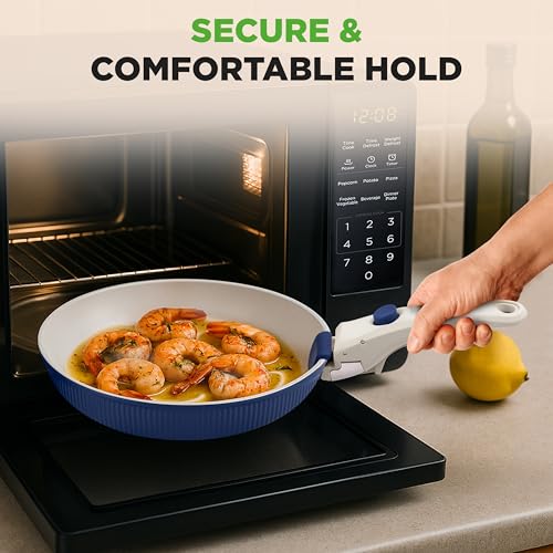 Mango desmontable para olla NutriChef, diseño ergonómico, resistente al calor, mecanismo de bloqueo con botón de presión, modelo PRTNCCS18DTHBL, color azul miniatura 3