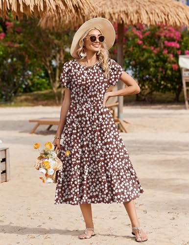 Image of Zeagoo Women Summer Midi A Line Dress Short Sleeve Casual Flowy Tiered Beach Long Sundress with Pockets 2026 Vacation Travel