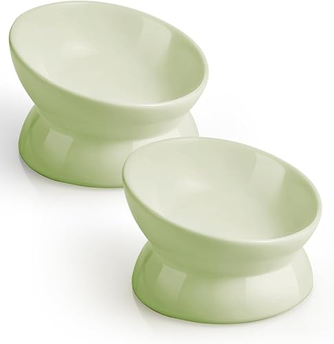 Miniatura 14 de LoeJan Plato Elevado para Comida de Gatos, Cuenco de Agua de Cerámica Elevado e Inclinado de 5 Oz, Platos Anti Vómito y para Proteger la Columna