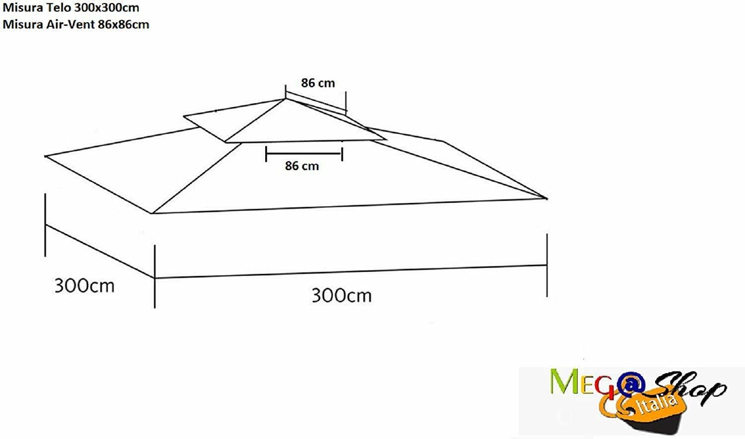 Telo di copertura per gazebo ricambio 3x3mt BEIGE con Airvent aggancio spigoli