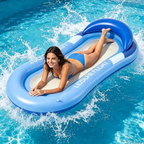 Colchoneta Piscina Adultos, Hamaca de Agua 4 En 1 Flotadores Hinchables para Piscina Hamacas Hinchables Piscinas para Adultos, Piscinas y Playas (Azul)