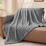 BEDELITE Fluffy Fleece King Size Blanket - Grey Bed Throw Checked Design Soft Cosy Warm Large Blankets for Bed, Gifts for Women