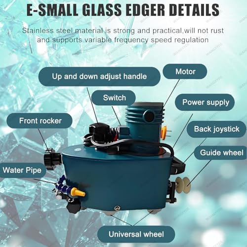 850W Portable Glass Edging Machine with 8 Diamond Wheels & 2 Polishing Wheels - Versatile Edger for Straight & Round Bevels on Glass, Acrylic, Marble, & Ceramic