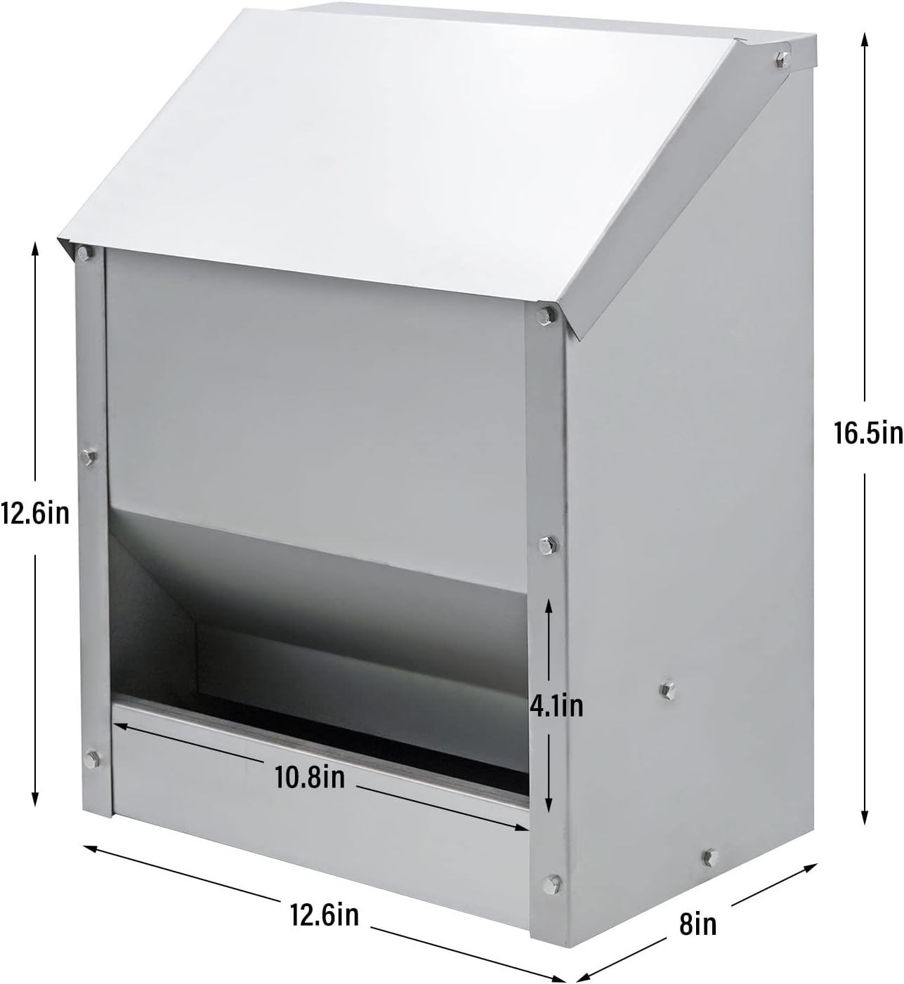 Stainless Steel Hanging Chicken Feeder with Lid No Waste Weatherproof Metal Automatic Poultry Feeder Wall Mount Outdoor Chicken Coop Food Dispenser Feeder for Chickens Ducks (25Lbs)