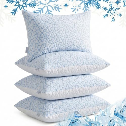 Image of AYKA Premium Cooling Microfiber Pillow for Sleeping, Set of 4 | 17x27 Inch Hotel Luxury Bed Pillows | 100% Virgin Fiber Fill, Soft & Fluffy | Neck Support for Side, Back & Stomach Sleepers