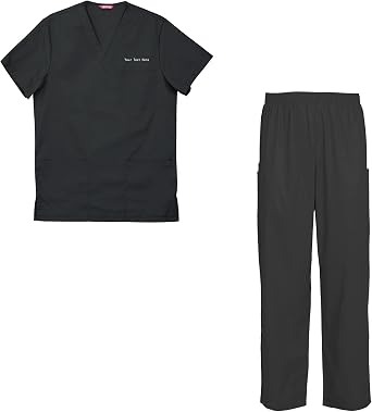 TAILORS Mens Embroidered Scrub Set Scrub Top and Pants Scrubs Set Personalized with your Text