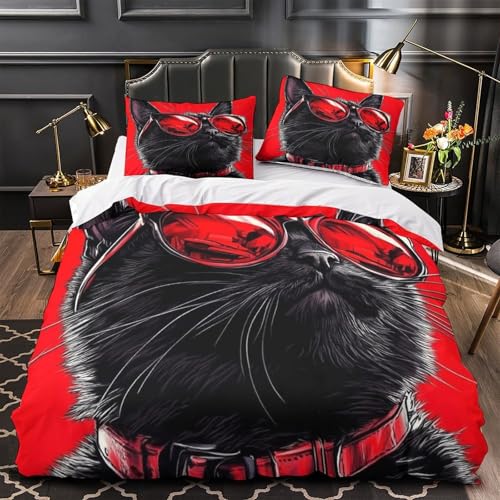 Housse de couette 3D effet ultra douce en microfibre résistante parure de lit chat cool 135x200 - 2