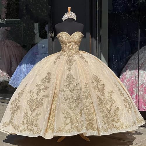 Ball Gown Wedding Dresses Sweeteart with Train Gold Embroidered Corset Prom Formal Dress 20253