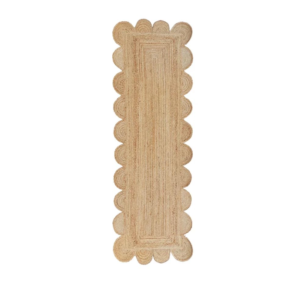 Lot de 2 chemins de table en jute naturelle tressée à la main - Forme festonnée - Respectueux de l'environnement - 33 x 183 cm