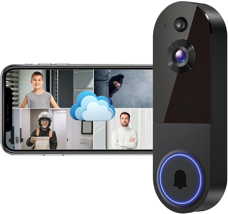 CutePanda 1920P Wireless Smart doorbell, WiFi Camera, Night Vision Function, Artificial Intelligence Snapshot, Rechargea