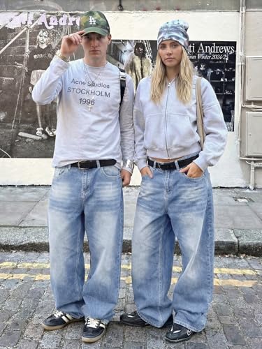 Image of JMIERR Men's Baggy Y2K Jeans Stretch Loose Fit Wide Leg Denim Pants | 5 Pockets, Oversized Casual Trousers, Vintage Relaxed wash, Breathable Cotton Blend，Hip Hop, Skater Streetwear, All-Season
