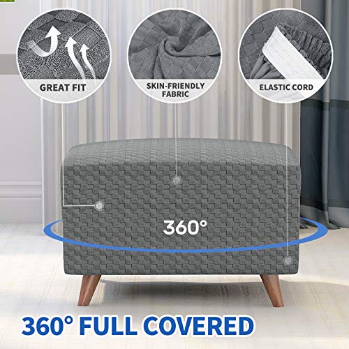 Housse ottoman rectangulaire taille L doux revêtement tabouret rangement pliable