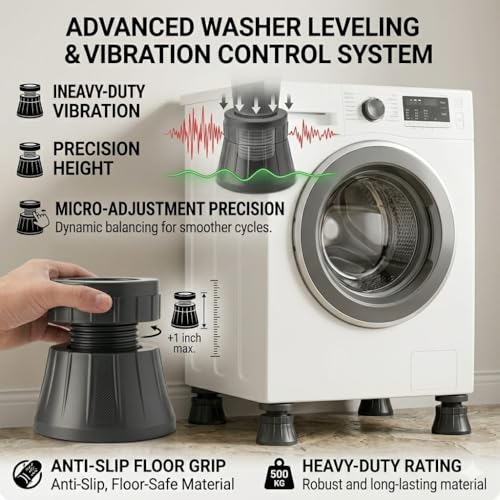 Image of Rainspire 4 Pack Anti Vibration Pads for Washing Machine, Heavy Duty Rubber Shock Absorbing Anti Slip Pads, Noise Reduction Washer Dryer Feet Support, Universal Appliance Stabilizer Pads for Furniture & Home Use - Advance