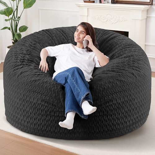 Image of HABUTWAY 6FT Bean Bag Chair,Giant Bean Bag Chairs for Adults,Big Bean Bags with Memory Foam Filled, Large Beanbag Chairs with Chevron Plush Cover-Black