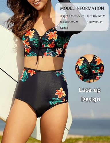 SEAUR Women Two Piece Rash Guard Long Sleeve Swimsuit Crop Tankini with High Waisted Swim Bottom UPF 50+4