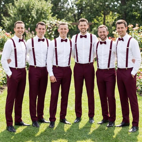 Image of Haysandy 6 Set Men Suspender and Bow Tie Set Bulk Pack Y Back Y Shape Adjustable Elastic Suspender for Adult Women