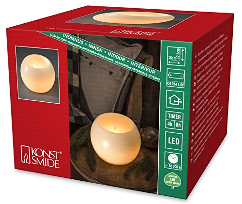 Preisvergleich Produktbild Konstsmide 1965-100 LED Dekoration "Echtwachskugelkerze" / für Innen (IP20) / Batteriebetrieben: 2xC 1.5V (exkl.) / warm weiße Diode flackernd / mit Schalter und 4h u. 8h Timer